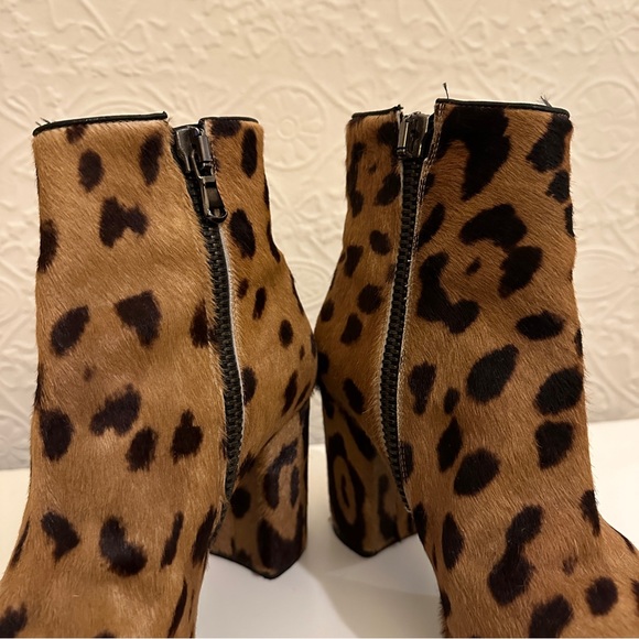 Vintage Haircalf Leopard Print Platform Chunky Heel Boots Size 7 - Picture 5 of 6